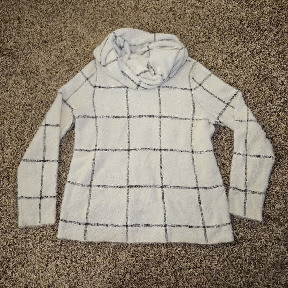 J Jill Wearever Windowpane‎ Removable Snood Sweater Women Size Small Pullover